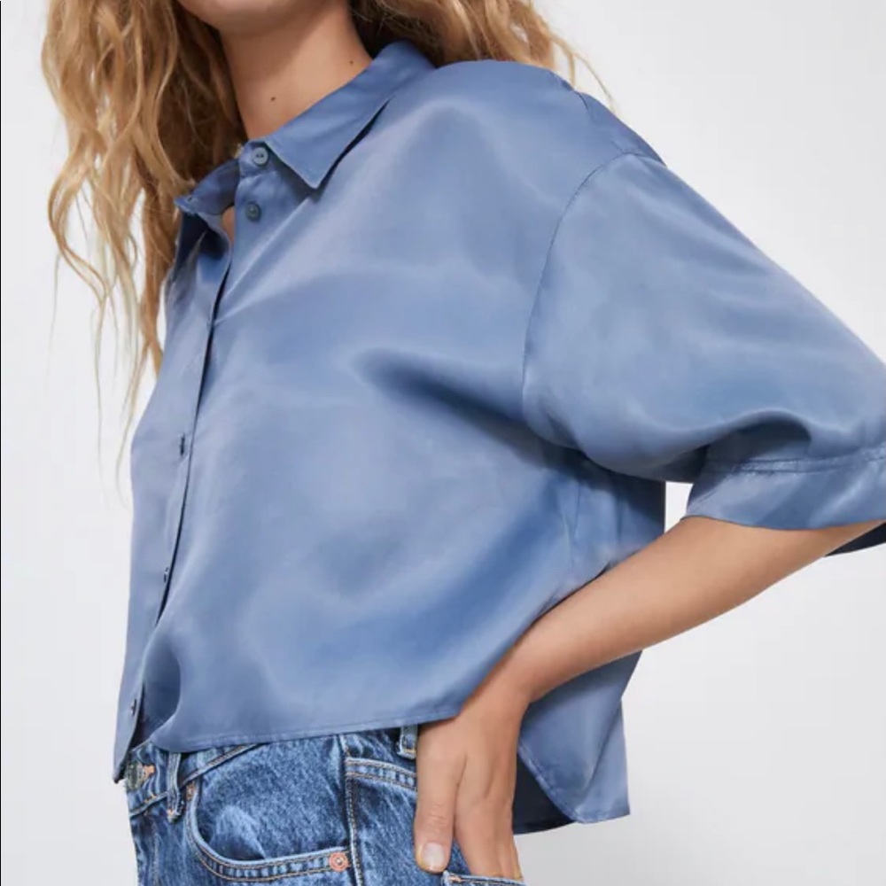 Zara Satin Effect Top - Blue, Size S